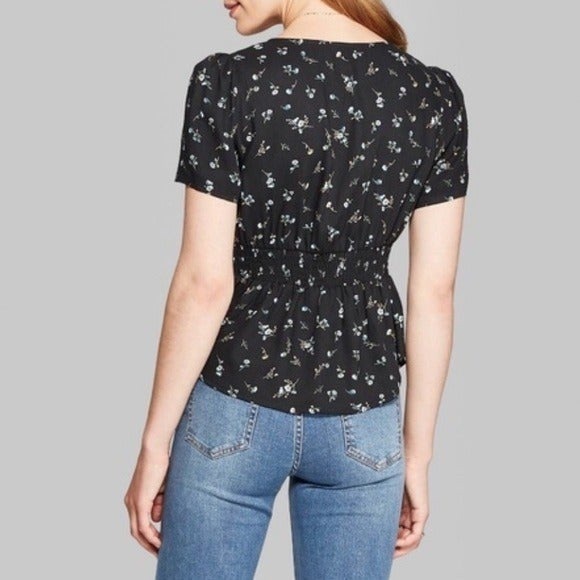Wild Fable Peplum Floral Button Blouse | Black | XS - Picture 3 of 11